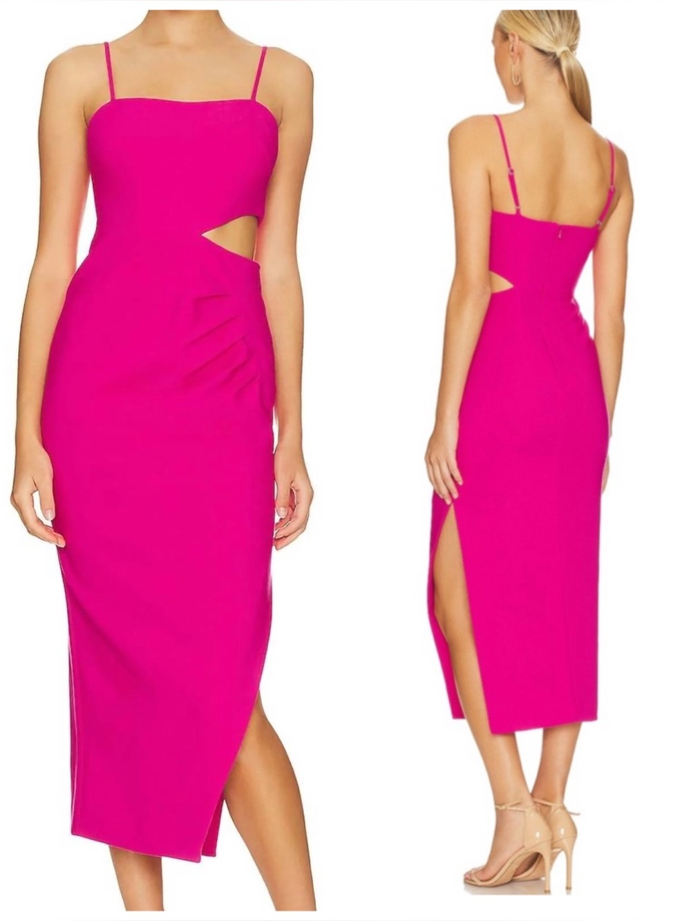 NWT Likely Zeldana Cut Out Midi Dress in Fuchsia Pink